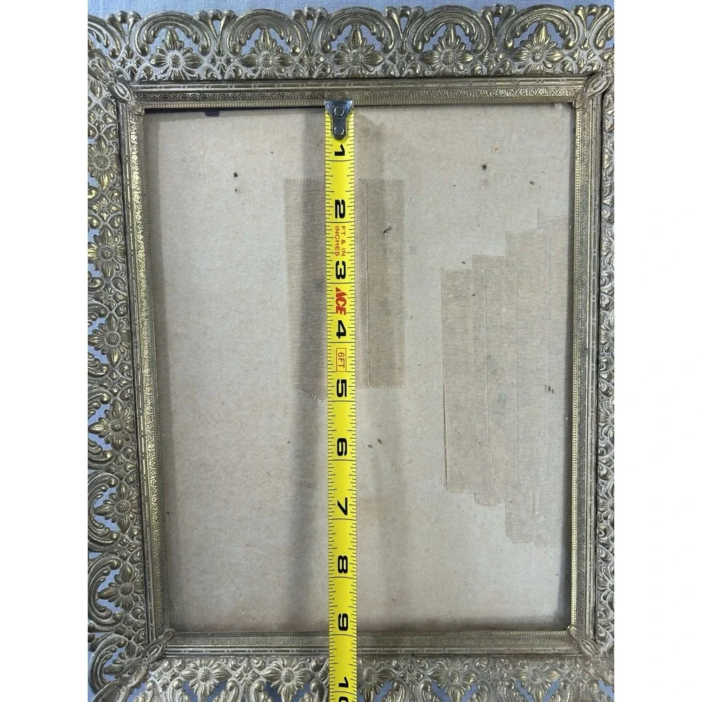Vintage Gold Tone Frame Ornate Floral Filigree Sides Has Some Wear